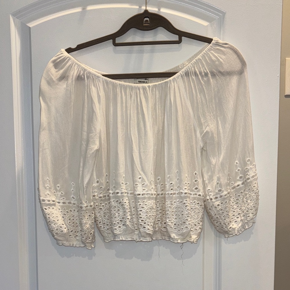 Forever 21 Cream Eyelet Blouse
